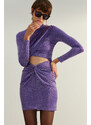 Trendyol fialové vypasované lesklé vystřižené / okno detailní elegantní večerní šaty