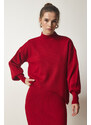 Happiness İstanbul Women's Red Ribbed Knitwear With Sweater Dress