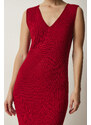 Happiness İstanbul Women's Red Ribbed Knitwear With Sweater Dress