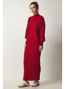 Happiness İstanbul Women's Red Ribbed Knitwear With Sweater Dress