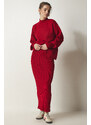 Happiness İstanbul Women's Red Ribbed Knitwear With Sweater Dress