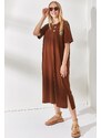 Olalook Women's Bitter Brown Side Slit Oversize Dress