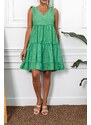 armonika Women's Green V-Neck Ruffled Sleeveless Plunging Shoulder Dress