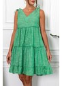 armonika Women's Green V-Neck Ruffled Sleeveless Plunging Shoulder Dress