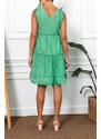 armonika Women's Green V-Neck Ruffled Sleeveless Plunging Shoulder Dress