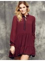 Cocomore Boutiqe dress with stand-up collar and ruffles burgundy