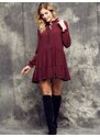 Cocomore Boutiqe dress with stand-up collar and ruffles burgundy