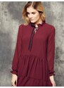 Cocomore Boutiqe dress with stand-up collar and ruffles burgundy