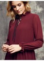 Cocomore Boutiqe dress with stand-up collar and ruffles burgundy