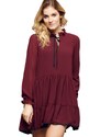 Cocomore Boutiqe dress with stand-up collar and ruffles burgundy