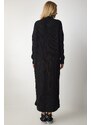 Happiness İstanbul Dámské černé žebrované oversize pletené šaty