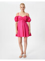 Koton Draped Mini Dress with Balloon Sleeves