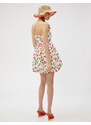 Koton Strapless Mini Dress Balloon Skirt Cherry Printed Lined Cotton