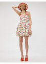 Koton Strapless Mini Dress Balloon Skirt Cherry Printed Lined Cotton