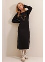 Trend Alaçatı Stili Women's Black Boat Neck Wool Effect Knitwear Dress