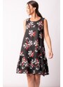 armonika Women's Black Large Floral Print Sleeveless Dress