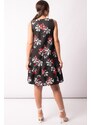 armonika Women's Black Large Floral Print Sleeveless Dress