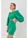 Carmen Green Crepe Stone Balloon Sleeve Short Evening Dress