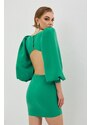 Carmen Green Crepe Stone Balloon Sleeve Short Evening Dress