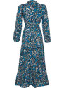 Trendyol Ecru Small Flower Printed Ruffle Detail Belted Woven Dress
