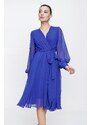 By Saygı Double Breasted Neck Long Sleeve Lined Chiffon Dress