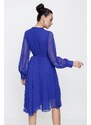 By Saygı Double Breasted Neck Long Sleeve Lined Chiffon Dress