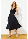 Trendyol Black Waist Open Maxi Fabric Mixed Woven Dress