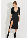 Cool & sexy Dámské Černá Štěrbinová košilka Midi šaty Yi2497