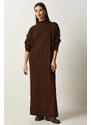 Happiness İstanbul Women's Brown High Collar Oversize Knitwear Dress