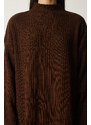 Happiness İstanbul Women's Brown High Collar Oversize Knitwear Dress