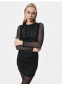 Koton Tulle Polka Dot Mini Dress Draped Detailed Round Neck Long Sleeve