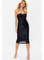 Trendyol Navy Blue Covered Body Fitted Lined Glitter Dress