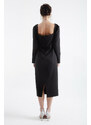 Lafaba Women's Black Square Neck Pearl Midi Evening Dress