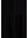 Trendyol Black Gathered Skirt Ruffle Maxi Short Sleeve Crew Neck Knitted Dress