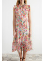 Trendyol Pink Patterned A-line/Bell Form Midi Lined Woven Dress