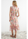 Trendyol Pink Patterned A-line/Bell Form Midi Lined Woven Dress