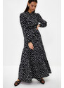 Trendyol Black Belted Skirt Flounced Floral Patterned Lined Woven Dress