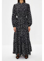 Trendyol Black Belted Skirt Flounced Floral Patterned Lined Woven Dress