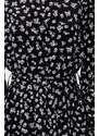 Trendyol Black Belted Skirt Flounced Floral Patterned Lined Woven Dress