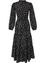 Trendyol Black Belted Skirt Flounced Floral Patterned Lined Woven Dress