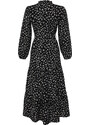 Trendyol Black Belted Skirt Flounced Floral Patterned Lined Woven Dress