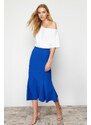 Trendyol Satin Skirt Ruffled Normal Waist Midi Elastic Knitted Skirt