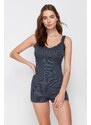Trendyol Anthracite Lace Detailed Ribbed Knitted Pajamas Set