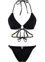 Trendyol Black High Leg Regular Bikini Set with Triangle Chain Accessory