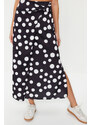 Trendyol Black Polka Dot Slit Detailed Satin Maxi Length Woven Skirt