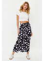 Trendyol Black Polka Dot Slit Detailed Satin Maxi Length Woven Skirt