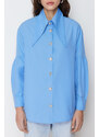 Trendyol Blue Baby Collar Accessory Cotton Woven Shirt