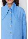 Trendyol Blue Baby Collar Accessory Cotton Woven Shirt