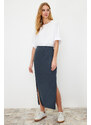 Trendyol Light Anthracite Slit Detail Fitted High Waist Ribbed Flexible Maxi Knitted Skirt