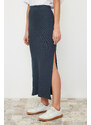 Trendyol Light Anthracite Slit Detail Fitted High Waist Ribbed Flexible Maxi Knitted Skirt